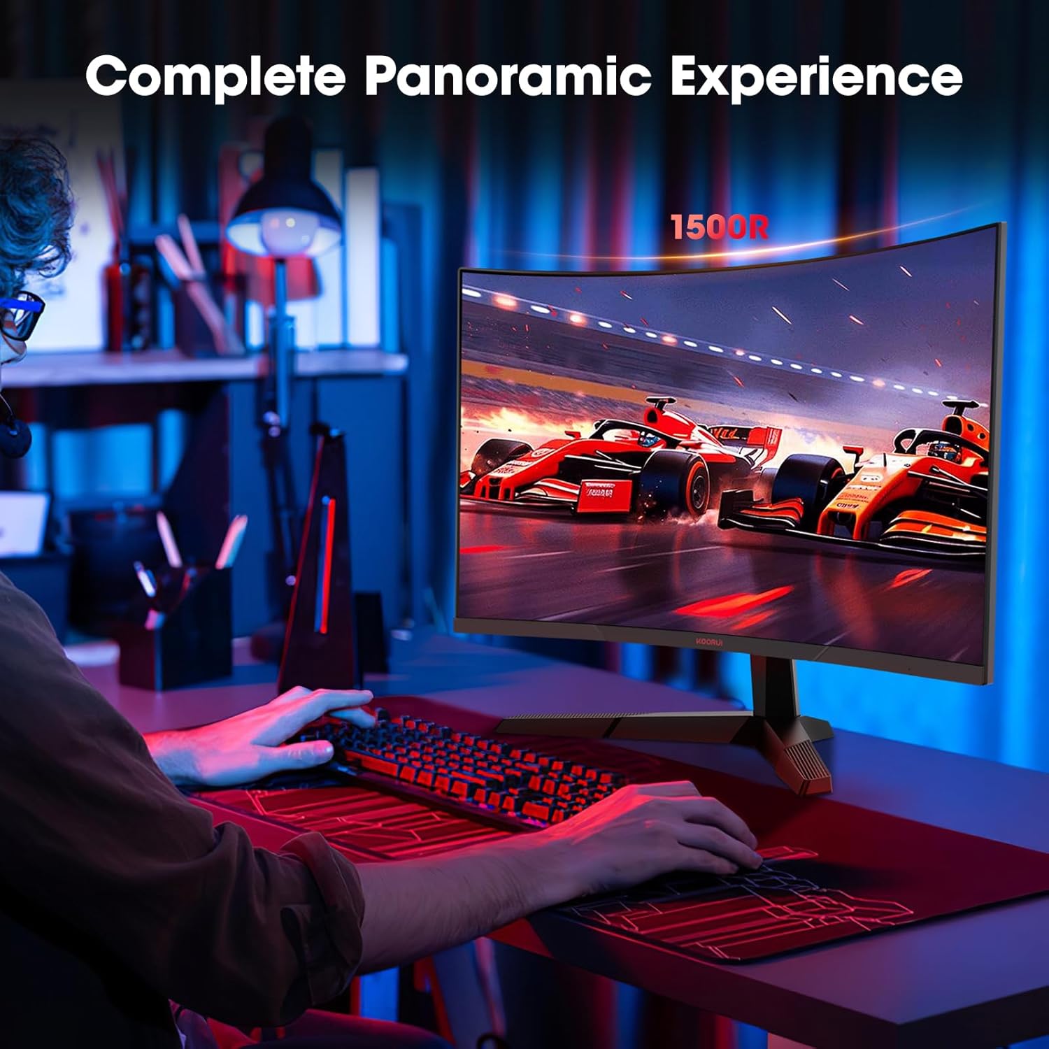 KOORUI 27 Inch Curved Gaming Monitor QHD (2560 x 1440) 180Hz, 1ms 1500R Display, Adaptive Sync, 90% DCI-P3, HDMI 2.0 & DisplayPort 1.4, VESA, Tilt, Eye Care, 27E6QCA - Image 9