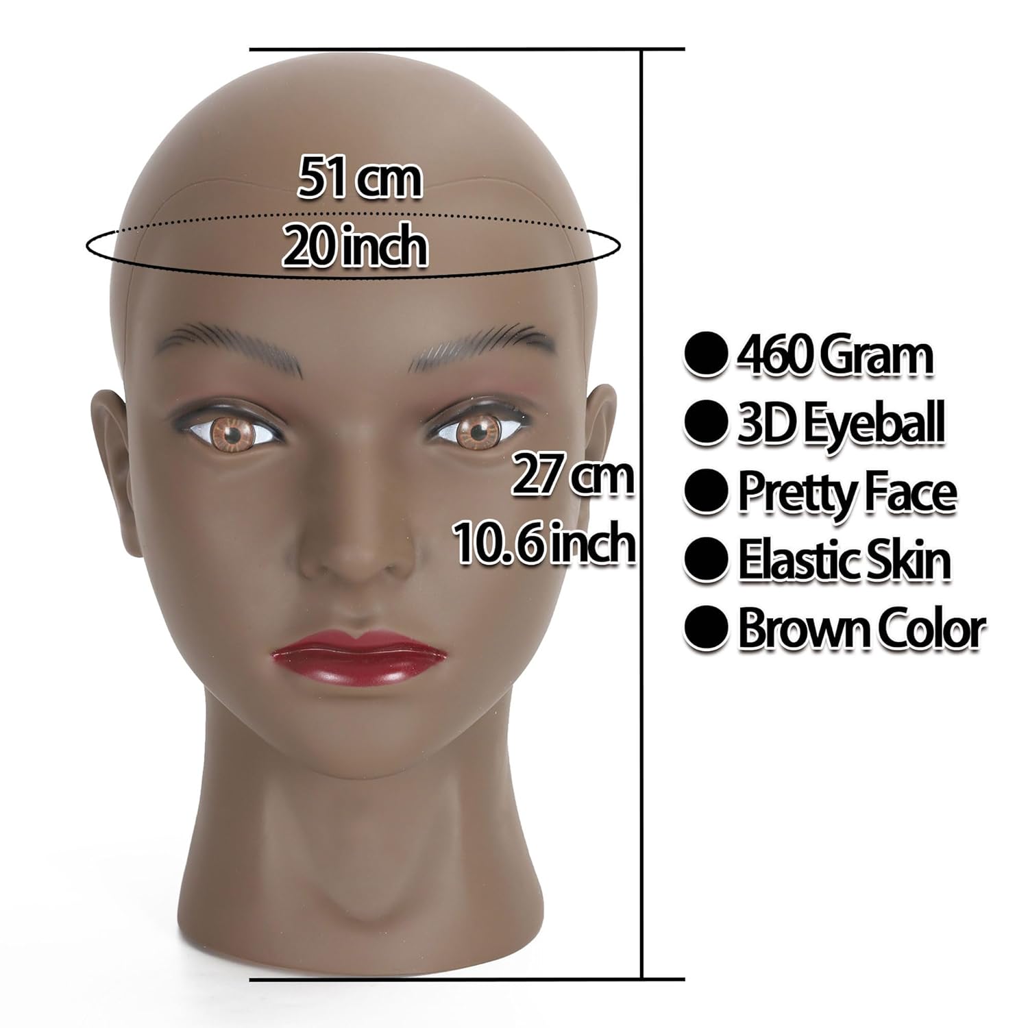 Bald Female Mannequin Head Makeup Training Head Wig Head Professional Cosmetology for Wig Making and Display Hat Helmet Glasses Display Head Model with Free Clamp Stand - Image 3