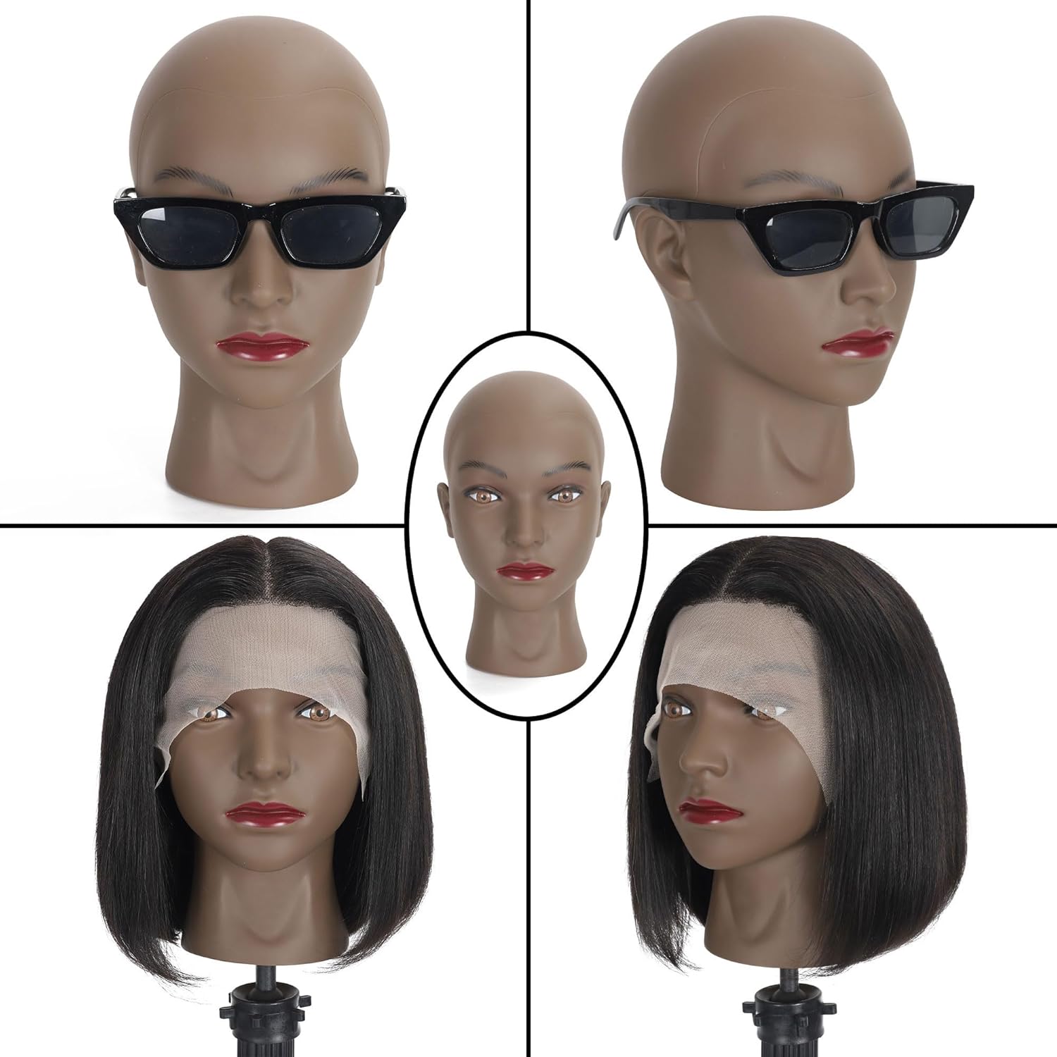 Bald Female Mannequin Head Makeup Training Head Wig Head Professional Cosmetology for Wig Making and Display Hat Helmet Glasses Display Head Model with Free Clamp Stand - Image 2