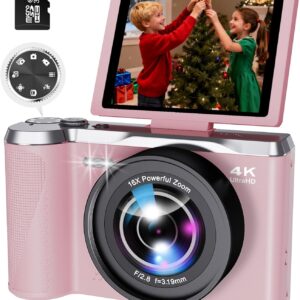 4K Digital Camera for Photography and Video, 56MP Autofocus Vlogging Camera with 3″ 180° Flip Screen, 16X Zoom Compact Point and Shoot Camera for YouTube, Travel & Daily Content Creation