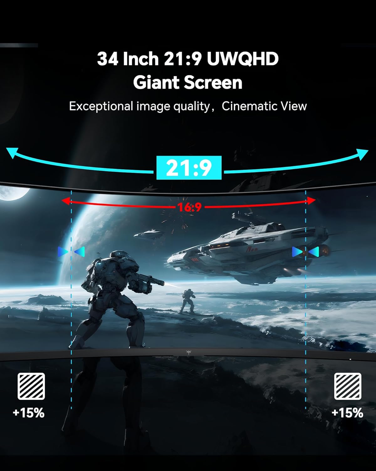 KTC 34 Inch UWQHD Curved Gaming Monitor, 3440x1440 Ultrawide PC Monitor 1500R, 180Hz 21:9 Display, Adaptive Sync, 1ms MPRT, 4000:1 Contrast, Tilt/Swivel/Pivot/Height Adjustment, HDMI2.0 & DP1.4,H34S5 - Image 3