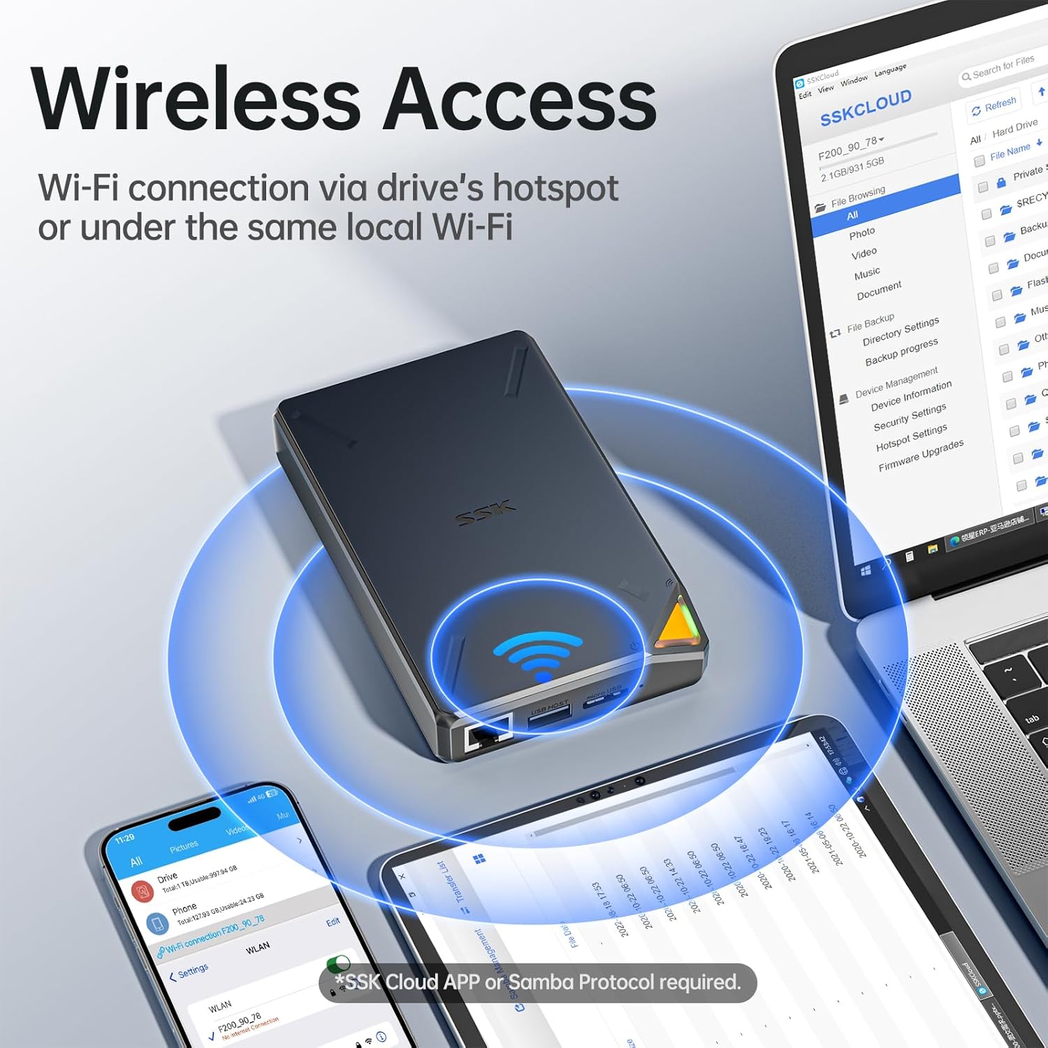 SSK 2TB Portable NAS External Wireless Hard Drive with Own Wi-Fi Hotspot, Personal Cloud Smart Storage Support Auto-Backup, Phone/Tablet PC/Laptop Wireless Remote Access - Image 4