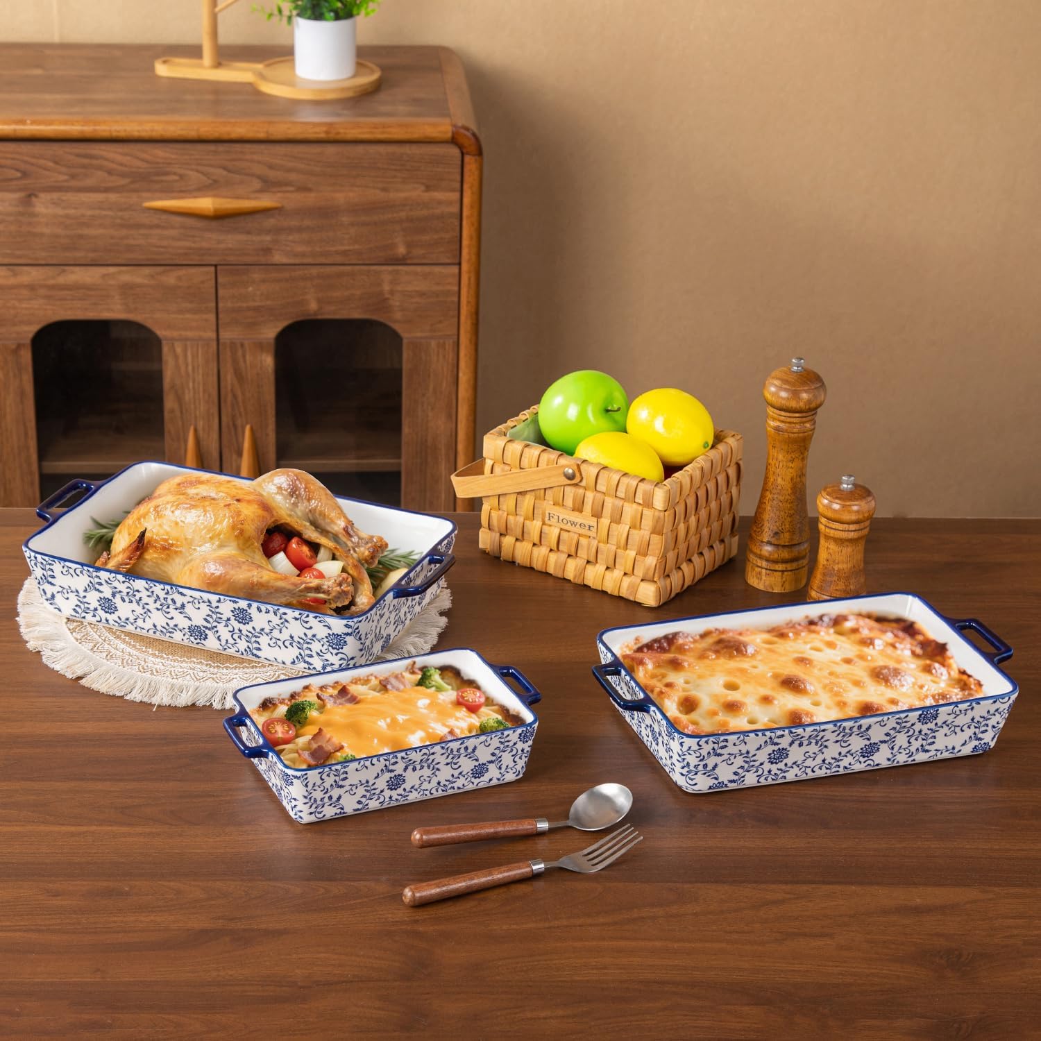 Bakeware Set Ceramic Baking Dish Casserole Dishes for Oven Rectangular Lasagna Pan for Cooking, Kitchen - Microwave Dishwasher Safe - Wedding & House Warming Gift, Set of 3, Blue - Image 4