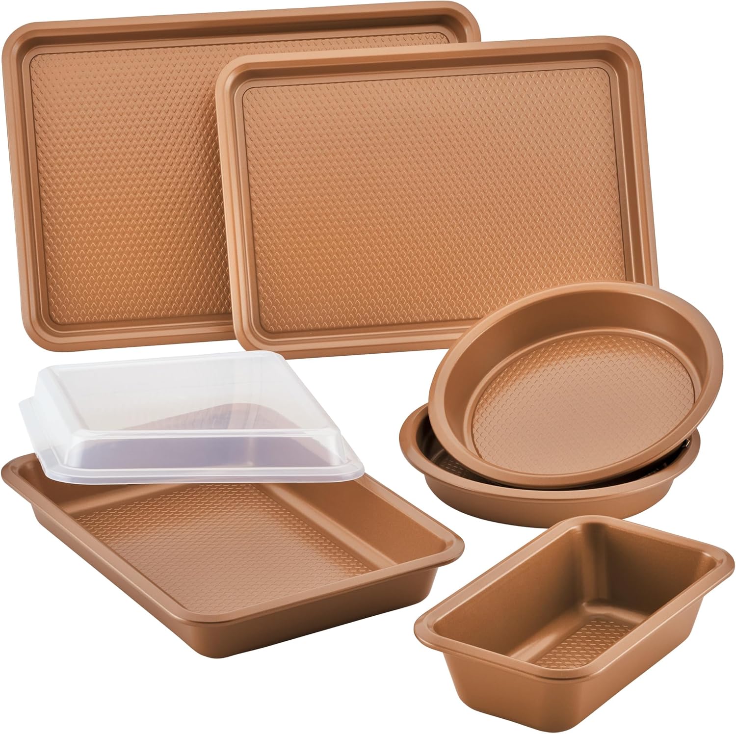 Ayesha Curry Kitchenware Bakeware Nonstick Baking Cookie, Loaf, Cake Pan Set, 7-Piece, Copper