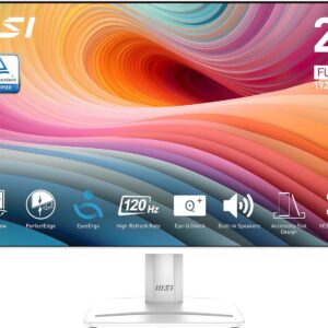 msi PRO MP275W E2 27-inch IPS 1920 x 1080 (FHD) Gaming Office Monitor, 120Hz, Free-Sync, HDMI, DisplayPort, VGA Port, VESA Mountable, Tilt, Speaker, 4-Side Slim Bezel 1ms, White