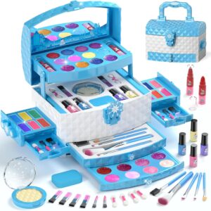 PERRYHOME Kids Makeup Set for Girl 56 Pcs Washable Real Cosmetic, Non-Toxic Frozen Toys Toddler Makeup Kit, Princess Dress up Christmas & Birthday Girl Gift for 3 4 5 6 7 8 9 10 11 12 Year Old Girls