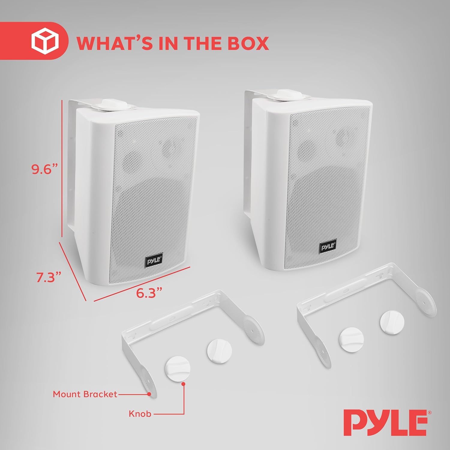 Pyle Wall Mount Bluetooth Home Speaker System - Active + Passive Pair, Wireless, Water-resistant, Stereo Sound, AUX IN (White) - Image 6