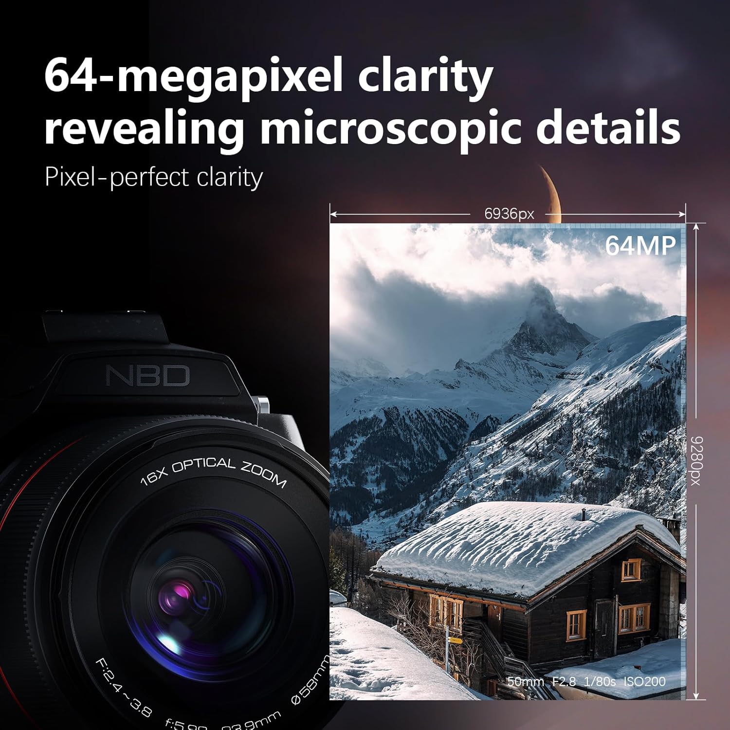 8K & 64MP Digital Camera for Photography, 48X Zoom (16X Optical + 3X Digital) with Moon Mode, 180° Flip Screen, WiFi, Micro HDMI, 64GB Card & 2 Batteries, Vlogging Camera for YouTube - Image 4
