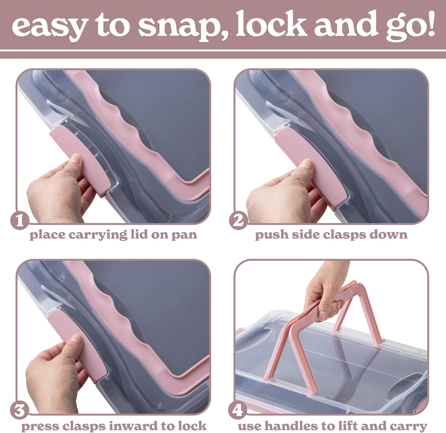 Country Kitchen Baking Pans Set - 10 Piece Non-Stick Cake Pans with Carry Lids for Easy Storage & Travel, Perfect for Parties - Stackable, Pink - Image 7