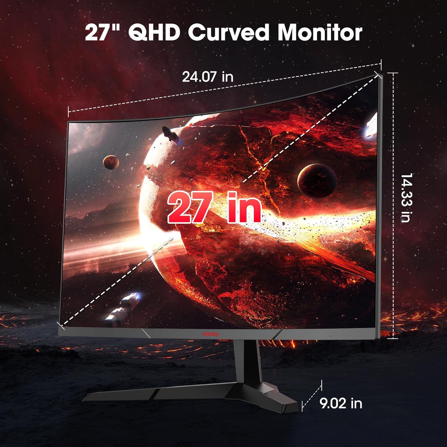KOORUI 27 Inch Curved Gaming Monitor QHD (2560 x 1440) 180Hz, 1ms 1500R Display, Adaptive Sync, 90% DCI-P3, HDMI 2.0 & DisplayPort 1.4, VESA, Tilt, Eye Care, 27E6QCA - Image 7