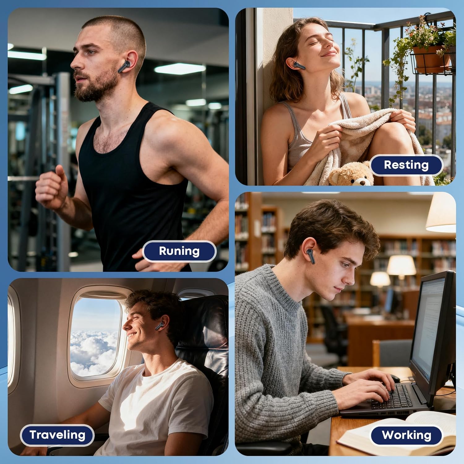 A10 Pro Wireless Earbuds Bluetooth 5.3 HiFi Stereo, 50H Playback LED Digital Display Earphones, ENC Noise Cancelling Mic, Ergonomic Sport Headphone Headset for Gym/Running/Work-Black - Image 5