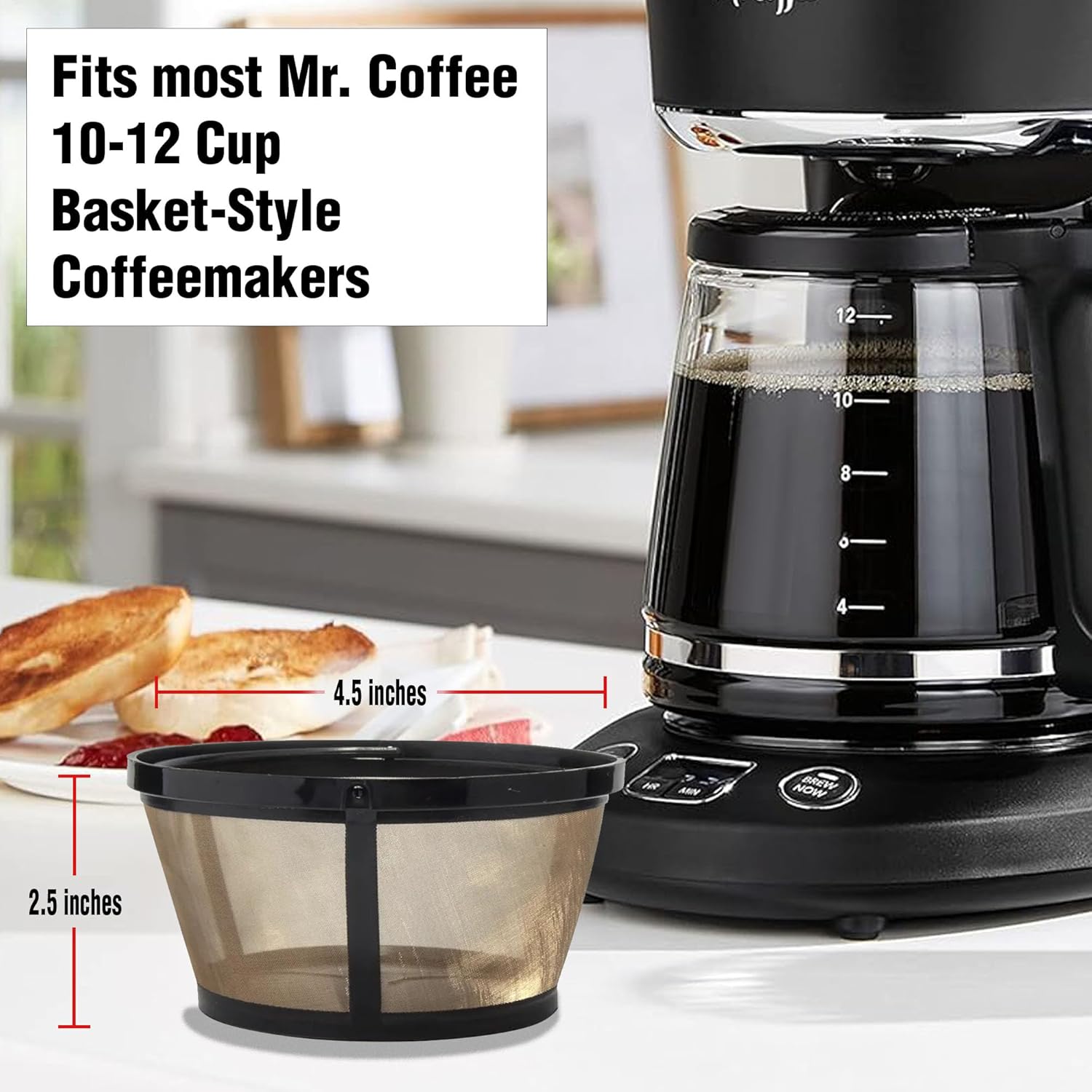 Delibru Gold Toned Reusable 8-12 Cup Basket Coffee Filter fits Mr. Coffee Makers and other Brand Brewers. Permanent Replacement for your Paper Filter, BPA Free - Image 4