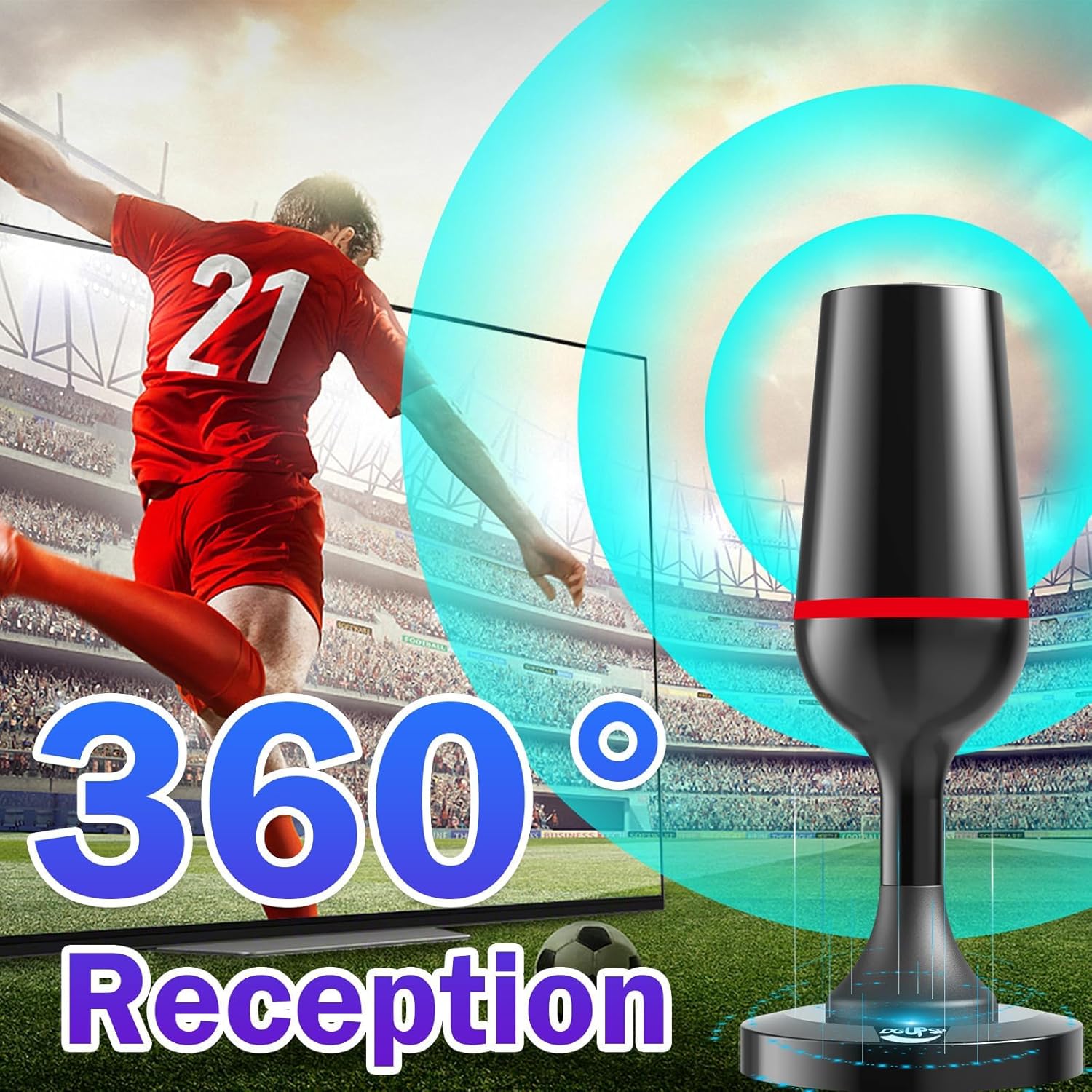 Digital TV Antenna for Smart Tv Indoor TV Antenna for Tv Without Cable with Strong Magnetic Base, 360° Reception HD Antenna for TV Indoor 4k -10FT Long Cables(Red-V15712 - Image 2