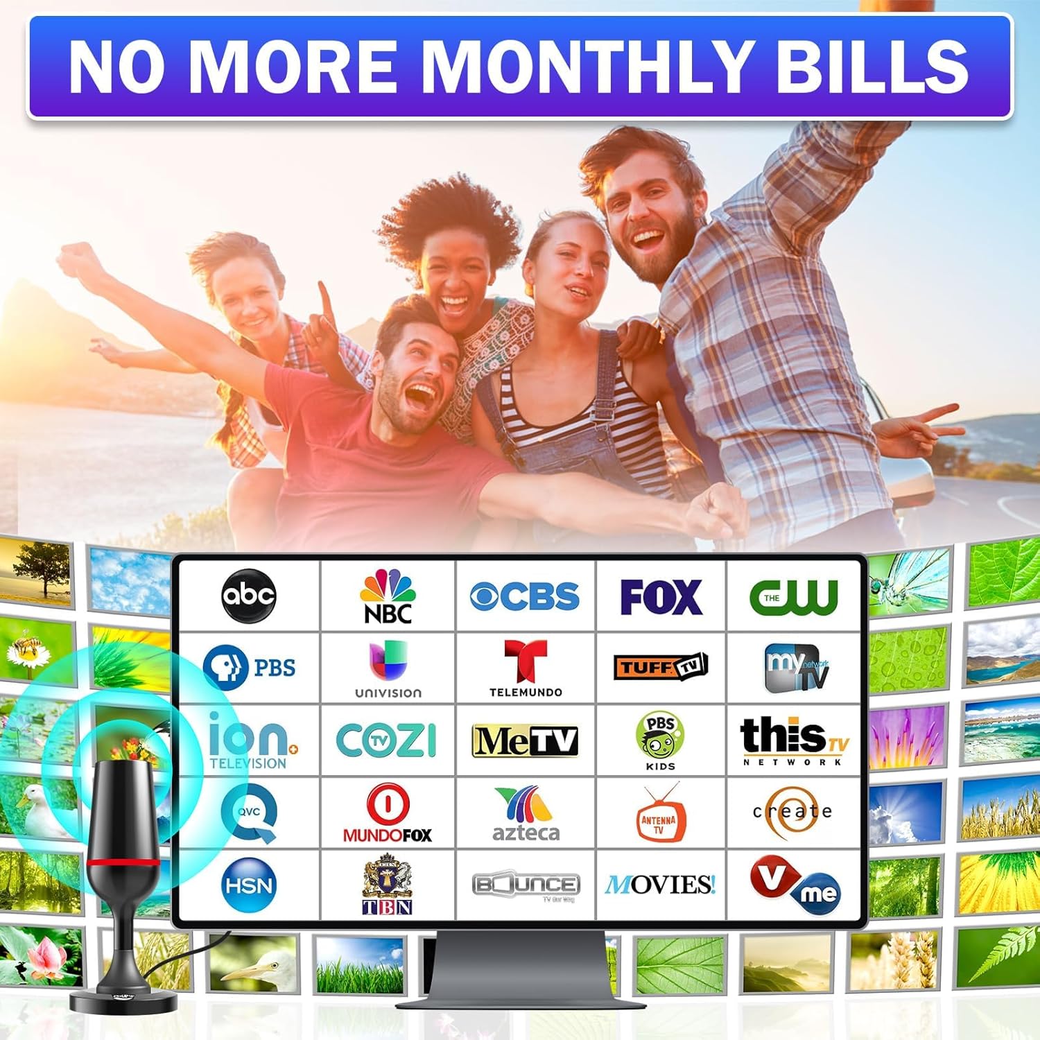 Digital TV Antenna for Smart Tv Indoor TV Antenna for Tv Without Cable with Strong Magnetic Base, 360° Reception HD Antenna for TV Indoor 4k -10FT Long Cables(Red-V15712 - Image 5