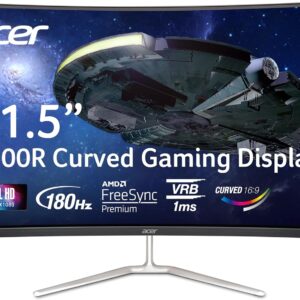 Acer Nitro 31.5″ FHD 1920 x 1080 1500R Curved PC Gaming Monitor | AMD FreeSync™ Premium | Up to 165Hz Refresh | 1ms VRB | VESA Mountable | 1 x Display Port 1.2 & 2 x HDMI 1.4 | EDA320Q PBIIPX