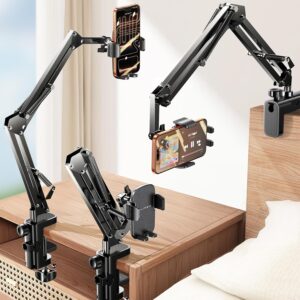 LISEN Gooseneck Phone Holder for Bed Desk [3rd Upgrade] Cell Phone Stand for Desk Bed Accessories,Gifts for Seniors Elderly Tech Lovers Mount for Recording Filming Laying Down Flexible Arm Clamp Clip