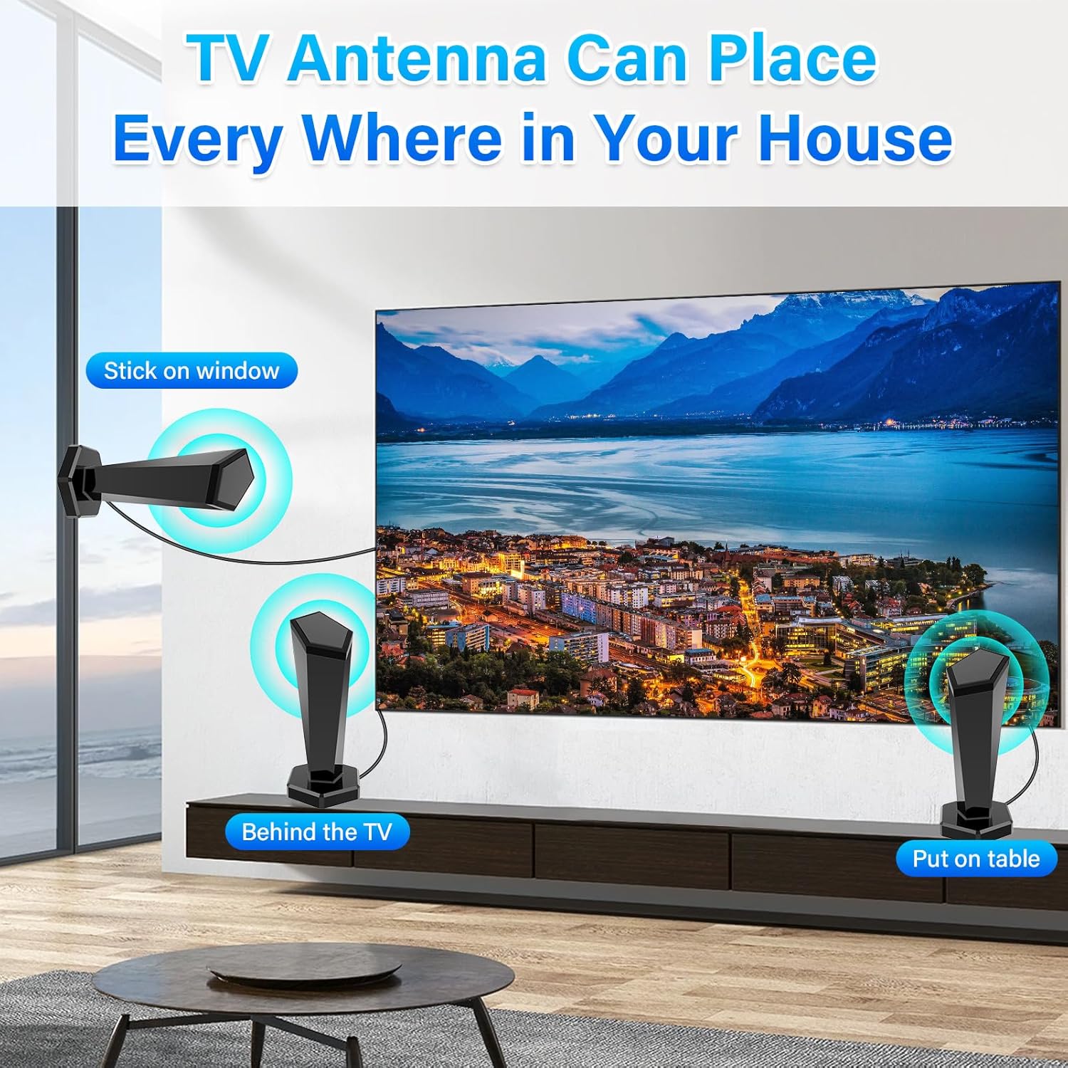 2025 TV Antenna Indoor,450+ Mile Range Digital Antenna for Smart TV,360°&Long Range Reception HDTV Antenna for Local Channels with Strong Magnetic Base Support 8K 4K 1080p All TVs 10FT Coax Cable - Image 5