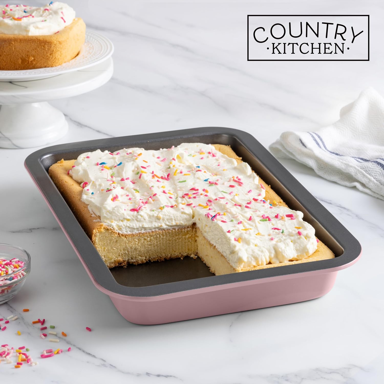 Country Kitchen Baking Pans Set - 10 Piece Non-Stick Cake Pans with Carry Lids for Easy Storage & Travel, Perfect for Parties - Stackable, Pink - Image 6