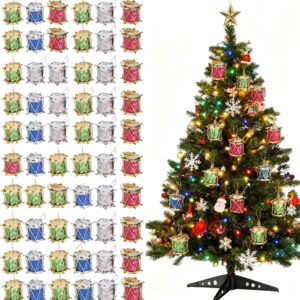 60Pcs Glitter Christmas Tree Ornaments Mini Drums Xmas Tree Ornaments Small Musical Instrument Ornament Tiny Drum Hanging Pendant for Christmas Indoor Outdoor Decor