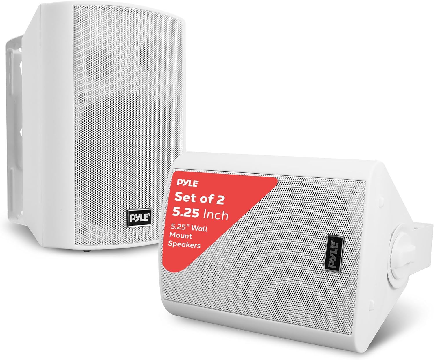 Pyle Wall Mount Bluetooth Home Speaker System - Active + Passive Pair, Wireless, Water-resistant, Stereo Sound, AUX IN (White)