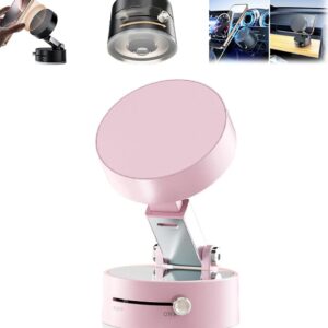 Foldable Magnetic Vacuum Phone Holder, 360° Electric Suction Car Mount, Double-Sided Swivel Stand for Car, Mirror, Gym, Kitchen, Hands-Free Portable Phone Holder (Pink)