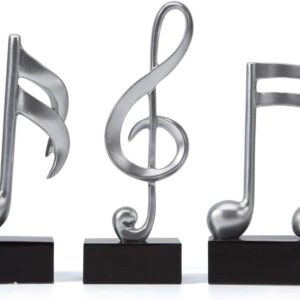 HAUCOZE 3pcs Music Note Decor Musical Decoration Gifts Table Centerpiece Sculpture Piano Statue Silver 7.5 inch