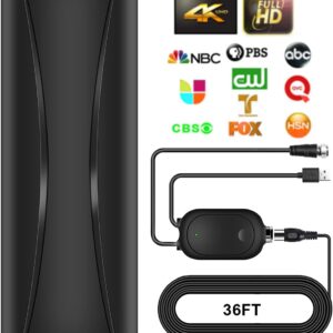 3200+ Miles TV Antenna Indoor, 360° Reception Digital Antenna for Smart TV and Old TVs, HD Antenna for Local Channels with Amplifier Signal Booster Support 4K 8K 1080p -38ft Thick Coaxial Cable
