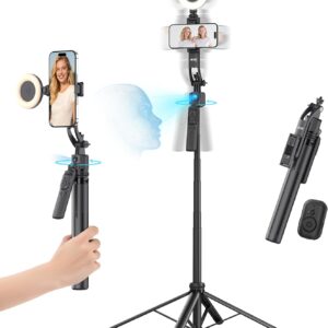 acer Auto Face Tracking Tripod for iPhone/Cell Phone/Android/Camera with Light and Remote, 64″, No App, 360°Rotating Tripod Selfie Stick for Tiktok YouTube Vlog Live Streaming Video Recording