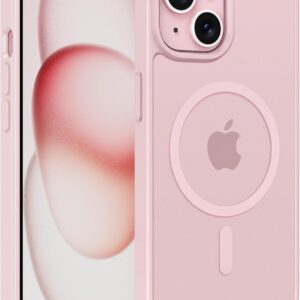 FNTCASE for iPhone 15 Case: for iPhone 14 Case & iPhone 13 Case [Compatible with Magsafe] Translucent Matte Magnetic Phone Cover – Military Grade Drop Protection Shockproof Protective Cases – Pink