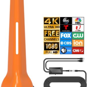 HIDB Amplified TV Antenna for Smart TV Indoor – Long Range Indoor Digital HDTV Antenna with External Amplifier, 360° Reception for Local Channels 4K 1080p, Free Over-The-Air Channels, No Cable Needed