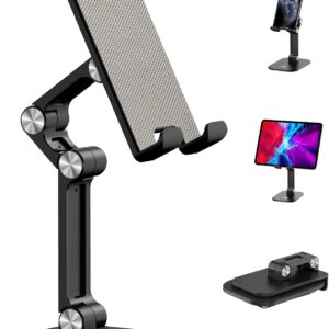 OCYCLONE Phone Stand, Adjustable Height and Angle Foldable Cell Phone Stand Holder for Desk, Taller iPhone Stand Compatible with 4.7″-13″ Smartphones iPad Tablet, Black