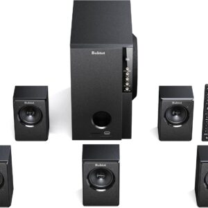 Bobtot Home Theater Systems with 5.25 inch Subwoofer, 5.1 Wired Satellite Surround Sound Speakers, 600 Watts Peak Power Deep Bass Audio Stereo System with FM Radio Bluetooth AUX DVD USB SD Input