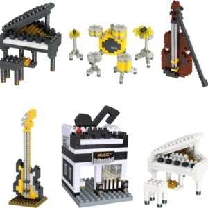 Micro Mini Building Blocks Sets for Kids Adult – 6 Packs Musical Instruments Micro Mini Blocks Bricks for Party Favors, Goodie Bags, Birthday Gifts, MusicRoom, Electric Bass, Drum, Violin, Grand Piano