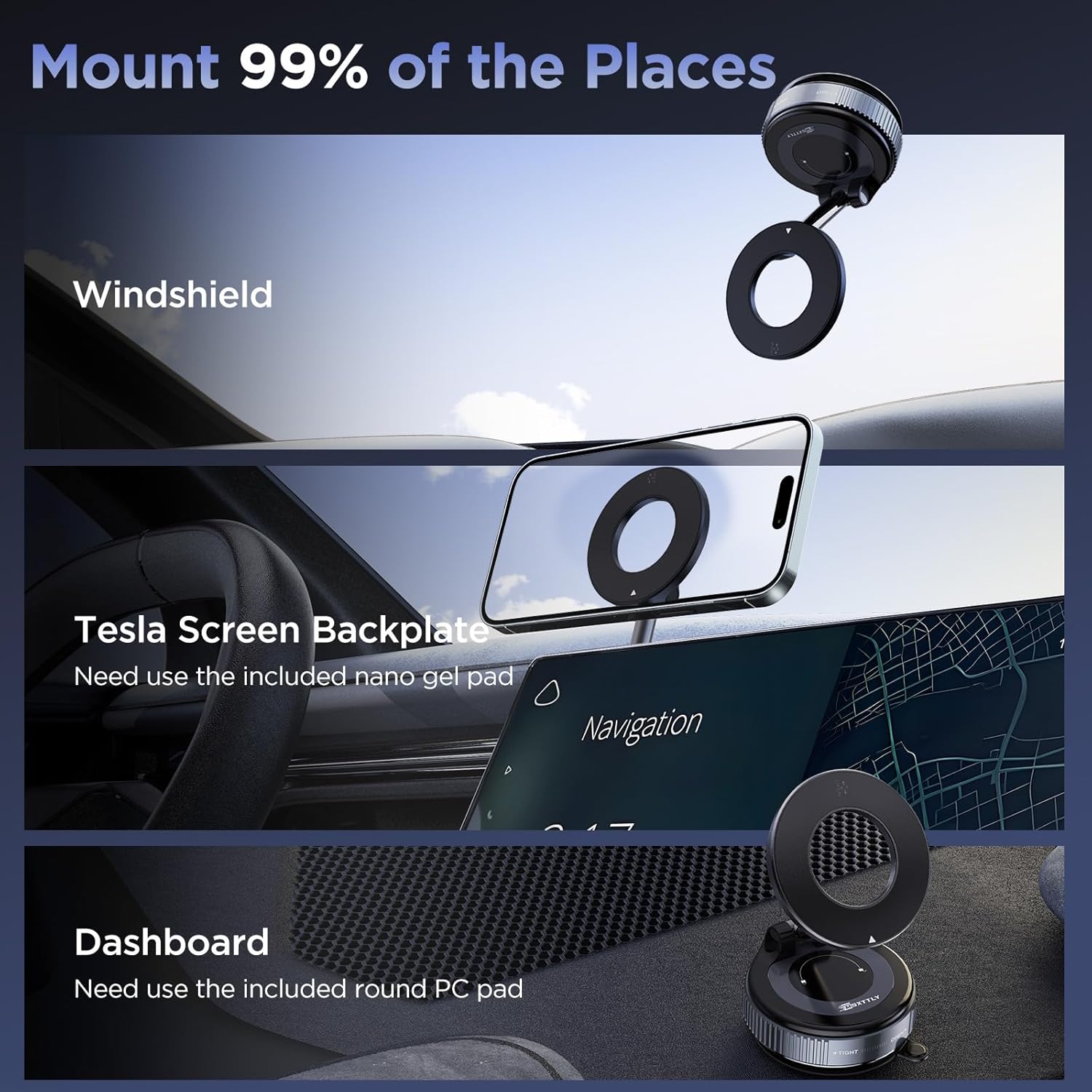 Vacuum Magnetic Phone Holders for Your Car 2026 Suction Cup Phone Mount with Washable Nano Gel Pads 360° Adjustable Phone Mount,Travel Gifts, Car Phone Holder for Smartphone Car/Gym/Mirror - Image 3