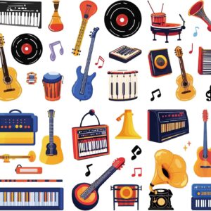 CRASPIRE 8Pcs 8 Styles Musical Window Decals Music Wall Stickers Plastic UV Waterproof Self Adhesive Musical Instruments Piano Guitar Large Cling for School Party Home Classroom Wall Door Art Decor