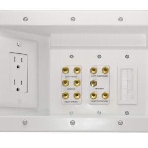 Legrand – OnQ Home Theater Connection, Recessed TV Outlet Supports 5.1 Speaker System, In Wall TV Power Kit Hides Cords, TV Outlet Box Works with All Plugs, TV Outlet Wall Kit, White, HT2103WHV1