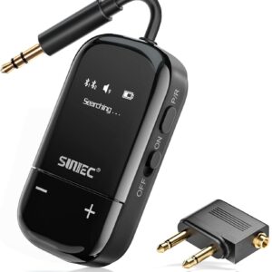 Airplane Bluetooth Wireless Adapter with Qualcomm AptX Adaptive Support 2 Headphones/AirPods – 2025 Upgrade 3.5mm AUX Jack Airline Bluetooth Transmitter for Travel Flight, TV, PC, Gym