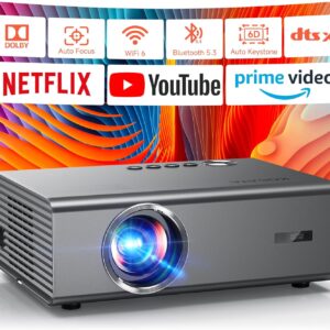4K Projector with Built-in Apps, 1500ANSI Auto Focus&6D Keystone Dolby Audio Kogata Smart Projector with WiFi 6 Bluetooth Outdoor Movie Proyector for Home Theater HDR10+ UPGRADE