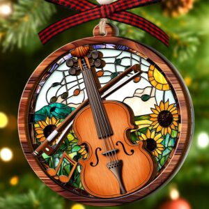 Cello Christmas Ornament 2025 – Cello Ornament for Musical Instrument Lovers – Laser-Cut Cello Ornament for Christmas Tree – Gifts for Cello Players – 2-Layer Wood & Acrylic Holiday Home Decor