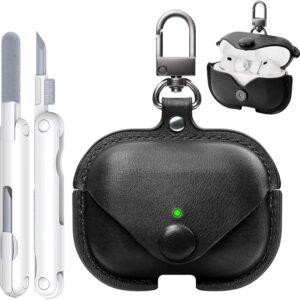 TNSNK for Apple Airpod Pro 3 Case 2025, TNSNK Leather Case Cover with Keychain & Cleaner Kit for Airpods Pro 3rd Generation, Leather Wireless Charging Protective Headphone Case Cover (Black)