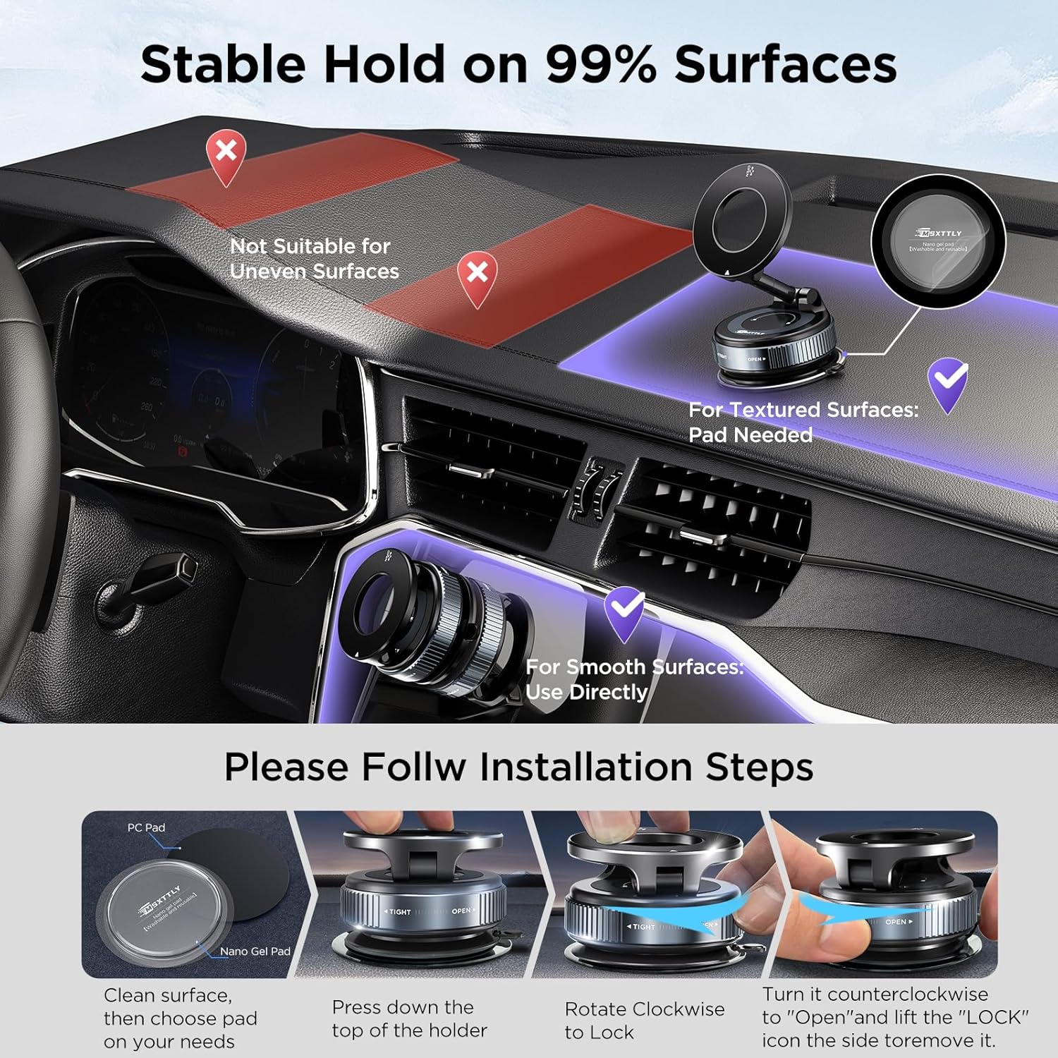 Vacuum Magnetic Phone Holders for Your Car 2026 Suction Cup Phone Mount with Washable Nano Gel Pads 360° Adjustable Phone Mount,Travel Gifts, Car Phone Holder for Smartphone Car/Gym/Mirror - Image 4