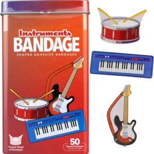 BioSwiss Bandages, Musical Instruments Shaped Self Adhesive Bandage Set, Latex Free, Sterile Wound Care, 50 Count