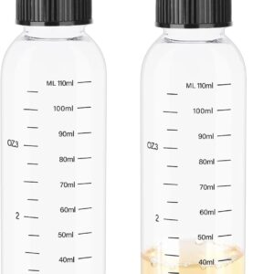 2 Pack Applicator Bottles for Hair, 4 Ounce Empty Plastic Color Oil Squeeze Bottles Hair Squeeze Bottle Twist-On Top Tip Cap with Ratio Graduated Scale