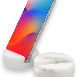 Luxury Marble Cell Phone Stand Holder for Popular Smartphones (1 Pcs) – Real Solid Marble Mobile Phone Stands as Office Desk or Kitchen Countertop Decor (Starry White)