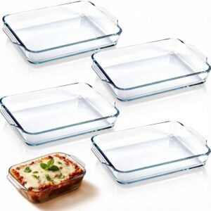 4 Pcs 1.5 Quart Glass Baking Dish for Oven Oblong Glass Loaf Pan Rectangular Clear Casserole Dish for Cooking Lasagna Kitchen Baking Bakeware Set Oven Microwave Refrigerator Dishwasher Safe