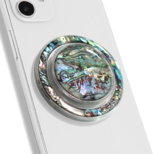 OnTheGrip Cute Natural Seashell Design Round Shape Collapsible Mobile Phone Grip Stand Holder for Smartphone Tablet Cell Phone Accessory (Black Fresh Water)