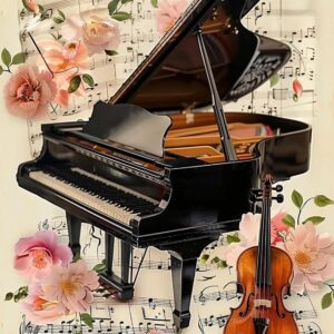 Piano Violin Diamond Painting Kits for Adults, Musical Instruments Diamond Painting Art Kit for Adult, 5D Full Drill Painting by Diamonds Art for Home Leisure and Wall Decoration Gifts 12×16 Inch