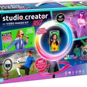 Canal Toys Studio Creator 360 Video Maker Kit, Green Screen and Tripod, Face and Motion Tracker, 10″ Light Ring