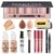 All In One Makeup Kit, Includes Naked Eyeshadow Palette, Nude & Beige Liquid Foundation, Face Primer, Lipstick Set, Eyebrow Soap Kit, Winged Eyeliner Stamp, Brush, Sponges
