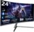 24 Inch Curved Gaming Monitor 180hz Full HD 1080P Frameless AMD FreeSync Eye Care DisplayPort HDMI Wall Mountable 250cd/m² Brightness 99% sRGB AMD FreeSync Flicker-Free Blue Light Filter